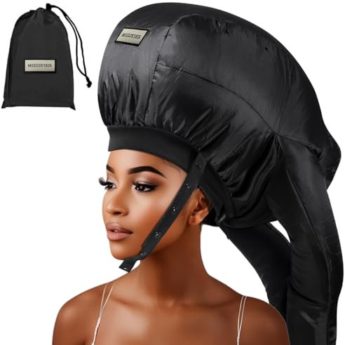 Gorro de secado de cabello con capucha, tamaño extra grande para cabello pesado y largo, tapa de calor portátil para rizos naturales, acelera el tiempo de secado, acondicionamiento profundo en casa,