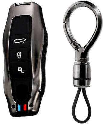 Ysbxitu Smart Autoschlüssel in Metall Auto Zubehör kompatibel mit Porsche Cayenne Panamera 911 971 9YA Macan Boxster Taycan Carrera Fernbedienung Cover Schlüsselgehäuse Auto Tuning-3 Tasten B Schwarz