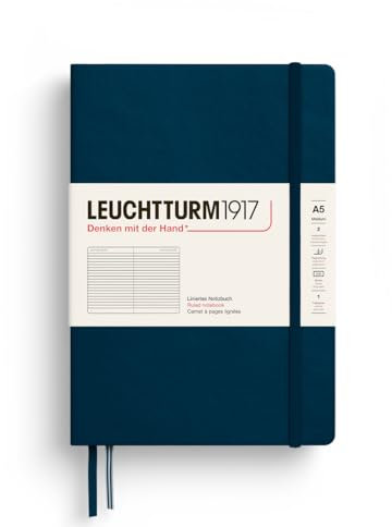 LEUCHTTURM1917 372190 Notizbuch Medium A5, Hardcover Schreibbuch, 251 nummerierte Seiten, Deep Sea, liniert
