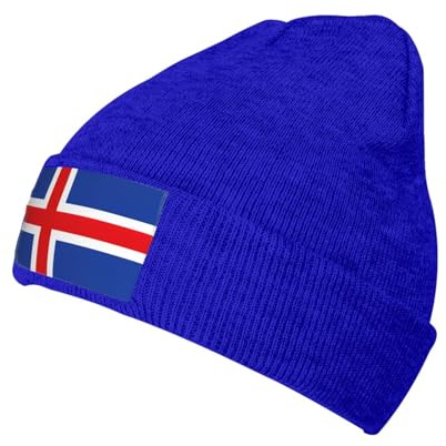 SDEGTHO Slouchy Beanies für den Winter, leichte Strickmütze mit Bündchen, weich, warm, Slouchy-Beanie-Mütze mit Flagge von Island, unisex, für den Winter, blau, Einheitsgröße