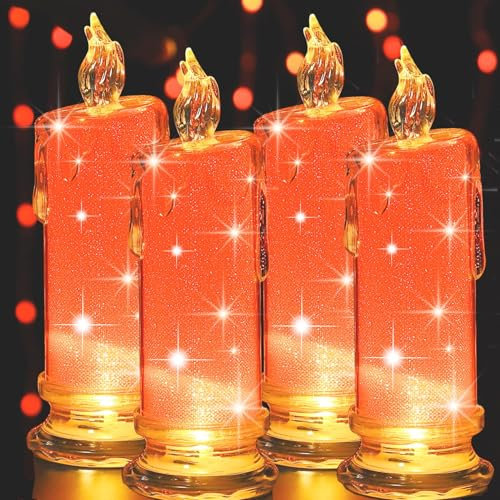 HAIDOLIANG LED Kerzen, 7 cm X 18 cm Innen-Batterie Betriebene LED-Säule Kerzen, Elektrische Gefälschte Kunststoff-Kerzen, für Garten Hochzeit Weihnachtsdeko, Valentinstag und Party Deko, Rot, 4er-Set