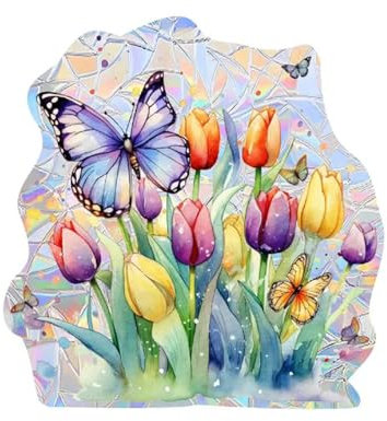Trantranapa Big Size Sun Catcher Window Sticker Vibrant Tulip and Butterfly Indoor Sun Catcher Sticker Prisms Window Rainbow Catcher Vinyl Suncatcher Stickers Bird Anti-Collision Glass Stickers(Tulip)