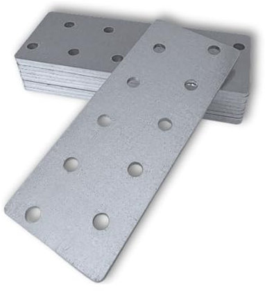 HANFCO® 10pcs 100x40x2,5mm Flat Brackets for Wood, Galvanised Steel Perforated Mending Plates, Wood Metal Flat Joining Plates, Timber Wood Repair Connectors Sleeper Fixing Heavy Duty Joining Brackets