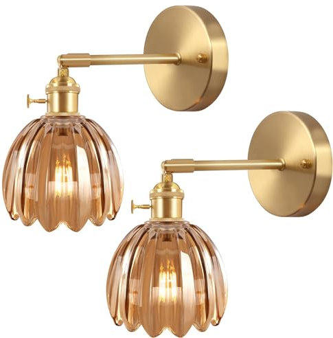 SZPXXX Mit Lampenschirm aus Glas, Tulpe, Bernstein, Wandleuchte aus Messing, verstellbar, 180 Grad, moderne Wandleuchte mit Schalter für Wohnzimmer, Schlafzimmer, 1 Paket/2 Pakete, B, 2 Stück
