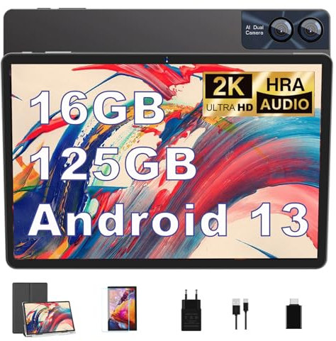 GOODTEL Android 13 Octa Core da 11 pollici con 16 GB di RAM + 256 di GB ROM (1TB TF) |5G + 2,4G WiFi|8600 mAh|13MP + 5MP, Display 2K 2000 * 1200, Bluetooth 5.0(Grigio)
