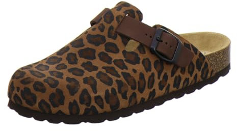AFS-Schuhe 2900 Clogs Damen Bequeme Hausschuhe mit Fußbett aus Leder Made in Germany (39 EU, Leo-braun)