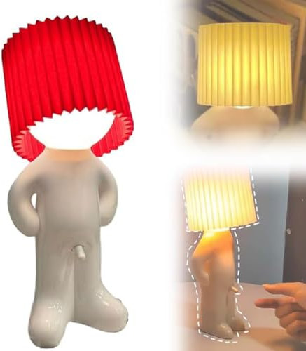 Modest Mike Lamp, Shy Boy Lamp, A Little Shy Man Lampe, Lustige LED Tischlampe, Schüchterner Mann Nachtlicht, Kreative Kleinen Tischleuchte Mit Schirm, Naughty Boy Lampe für Schlafzimmer (Rot)