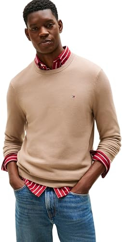 Tommy Hilfiger Men’s Regular Fit Essential Structure Crew Neck Jumper, Beige (Coastal Taupe), XL