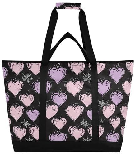 Borsa termica termica con stampa a cuore, riutilizzabile, con cerniera, grande, per viaggi o campeggio