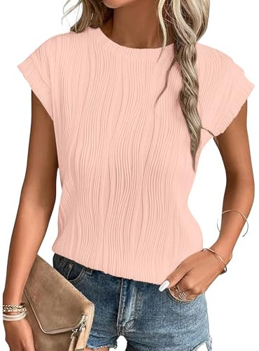 MOLERANI Magliette Donna Manica Corta Top Femminile Scollo Tondo Unicolore in Maglia per L'Estate Rosa Chiaro S
