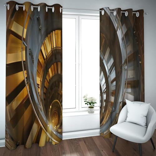 LANDOCROWN Minimalistische Wendeltreppe Vorhänge Moderne 3D Treppenmuster Polyester Ösen Verdunkelung Fenster Vorhänge für Wohnkultur 2X B100 x H190 cm
