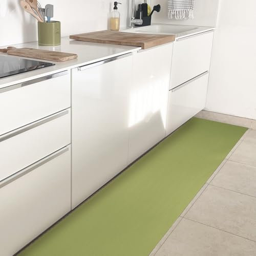 OLIVO.shop | Rollo Multi Alfombra de cocina de PVC por metros, antideslizante y lavable, color verde salvia (50 x 500 cm)