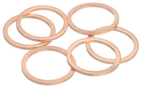 sourcing map 6 Stück flache Unterlegscheiben, M26 Kupfer-Unterlegscheiben, Kupferdichtungsring, Quetschscheiben-Set, Sortiment, 26 mm Innendurchmesser, 32 mm Außendurchmesser, 2 mm dick, für Schrauben