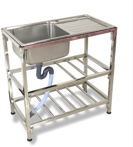 JUSKAQZYI lavello Cucina Lavello da Cucina Indipendente con Una Vasca e Ripiani portaoggetti per Tubo dell'Acqua, lavello in Acciaio Inossidabile per Lavanderia, Bagno, Stile Rustico lavandini Cucina