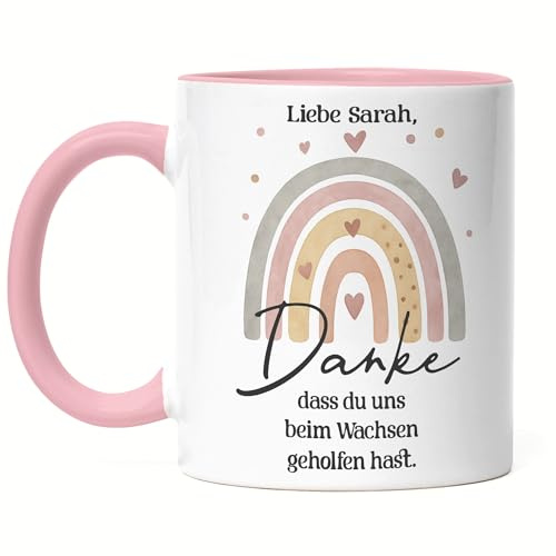 Kiddle-Design Personalisierte Tasse Erzieherin Abschied Kita, Abschiedsgeschenk Tagesmutter, Hebamme Erzieher - Danke DASS du Mir beim Wachsen geholfen hast - Dankeschön Geschenk Kindergarten - Rosa