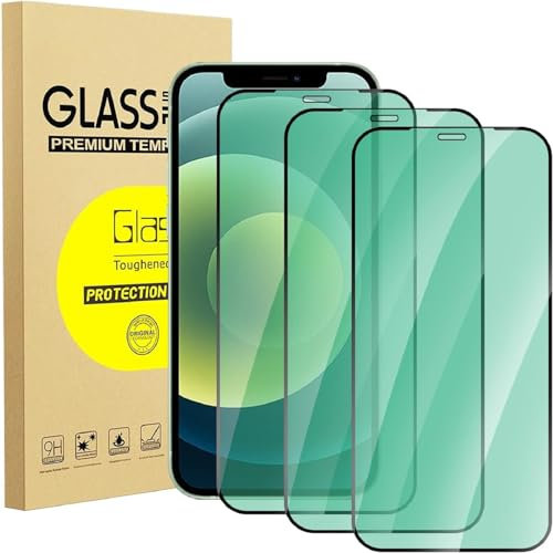 zonyee Screen Protector for iPhone 12 Pro, 3 Pack Anti Blue Light Tempered Glass Protective Film [Green Light Eye Protection] Compatible with iPhone 12 Pro 6.1'', Anti Fingerprint, Anti Scratch