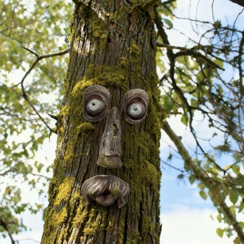 TLHWIN Décoration de Visage d'arbre, Nain de Jardin, Statue en résine, modèle de Traits du Visage des Personnes âgées, décoration de Tronc d'arbre pour Halloween, Pâques, Accessoires créatifs. (C)