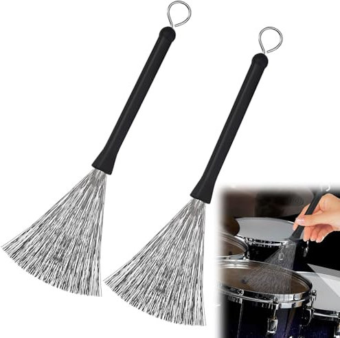 2Pcs Drum Brushes, Retractable Wire Brushes, Drums Drum Sticks Brush, with Comfortable Rubber Handles Percussion Brushes for Jazz, Rock, Acoustic, Compact and Portable
