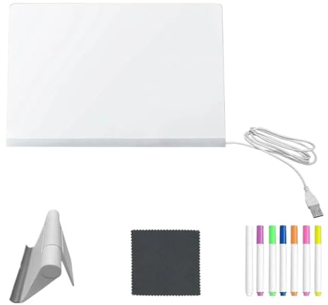 LED-Zeichentafel | Zeichentafel für Kinder mit 7 schnell trocknenden Stiften – beleuchteter Notizblock für Kindergarten, Haus und Reise
