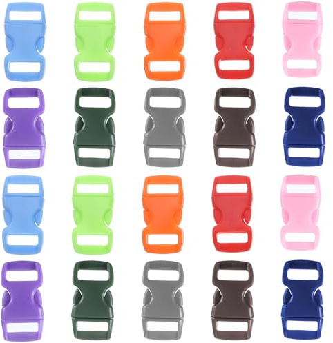 100 Stück Bunte Schnallen, Seitliche Freigabe-Plastikmini Schnallen 3/8 Zoll Paracord Armband Verschluss Kunststoff Steckschnalle Plastic Mini Buckles für Gepäck, Gurtband, Haustierhalsband (10 mm)