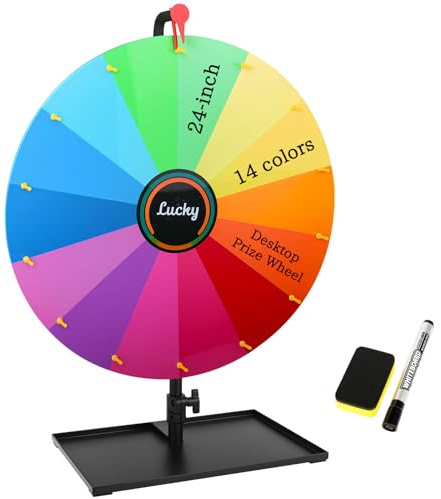 Acrebain 61 cm großes Tisch-Preisrad, 14 Schlitze, strapazierfähig, bearbeitbar, Kritzelspiel, Spinnrad, Roulette-Rad mit Ständer für Karneval, Messen, Glücks-Spin-Spiele