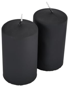 Stumpenkerzen 2er-Pack in Samt-Optik - Safe Candle - Tropffrei & Selbstlöschend - Langlebige Deko für Advent, Weihnachten & Winter (Schwarz, ⌀ 6 cm und 10 cm Höhe)