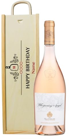Personalised Whispering Angel Rosé Wine Happy Birthday Gift Set – 75cl | Custom Engraved Wooden ‘Happy Birthday’ Presentation Box | Luxury French Rosé Gift for Her or Him by Beerhunter