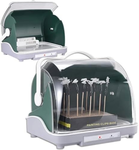 Cabine de séchage de peinture pour maquette – Boîte de séchage électrique pour aérographe 120 W avec couvercle anti-poussière, mode air froid, boîte de filtre à eau et couvercle transparent pour