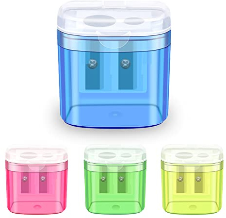 elzle 4pcs Temperino con Serbatoio Doppi Fori Bambini Temperamatite Trucco | Per Matite Studenti Scuola Ufficio Viaggi