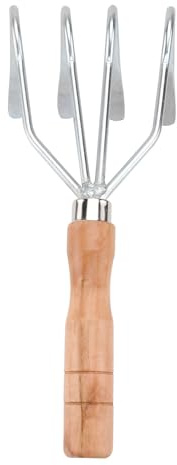 Angoily Pflanz und Muschelrechen aus Hochkohlenstoffhaltigem Stahl Kleiner Handrechen mit Holzgriff Strand und Gartenwerkzeug zum Laubsammeln und Erdnüsse Ausgraben