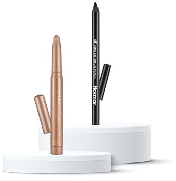 Flormar Perfect Combination 2-tlg. Augen Set – Brow Up Highlighter Stift (Champagne) & Extreme Tattoo Gel Eyeliner (Onyx) – Wasserfest, Matt & Schimmernd – Langanhaltendes Augenbrauen & Eyeliner Kit