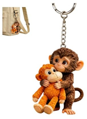 Porte-clés 3D en forme de singe avec inscription « Protect Punch The Monkey » - Jouet en peluche à suspendre pour sac à dos, sac à main, clés de voiture