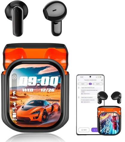 AAFGVC HTC Übersetzer Kopfhörer unterstützt 156 Sprachen,Echtzeit KI Übersetzungskopfhörer mit Farb-Touchscreen Ladeetui, Hi-Fi Bluetooth Headset für Reisen Business und Sprachlernen (Schwarz)