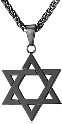 U7 Herren Davidstern Kette schwarz Edelstahl Judischen Magen David Hexagramm Anhänger mit mit 3mm/55cm Weizenkette Symbol des Judentums Modeschmuck Geschenkidee