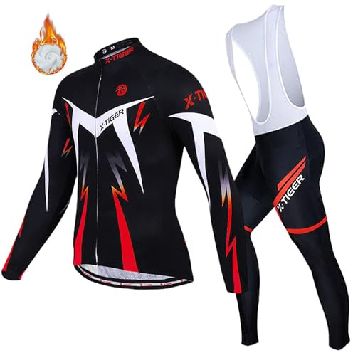 X-TIGER Herren Langarm Radtrikot Set Herbst und Winter Radsportanzüge
