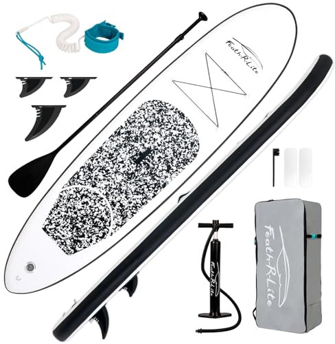 FEATH-R-LITE Inflatable Stand Up Paddle Board 305 x 76x 15 cm Complete Accessories Adjustable Paddle, Pump, ISUP Travel Backpack, Lead, Waterproof Bag, Up to 100 kg Load Capacity