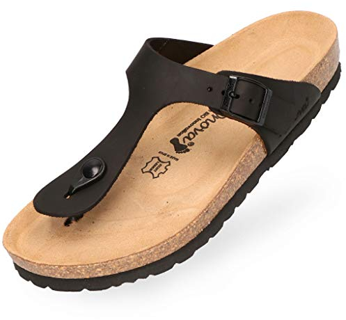BOnova Ibiza Fettleder schwarz in Größe 38 aus hochwertigem Echtleder. Damen-Zehentrenner mit anatomisch geformten Kork-Fußbett. Stylische Pantolette zum Wohlfühlen