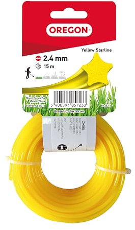 Oregon Filo per Decespugliatore a Forma di Stella con 5 Bordi Taglienti in Nylon Professionale, per una Finitura Pulita, Adatto a Tutti i Decespugliatori Standard, 2,4 mm - 15 m, Giallo (69-452-Y)