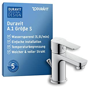 Duravit A.1 Waschtischarmatur, Größe S (Auslauf Höhe 67 mm), Wasserhahn Bad mit Zugstangen-Ablaufgarnitur, Waschbecken Armatur, Chrom