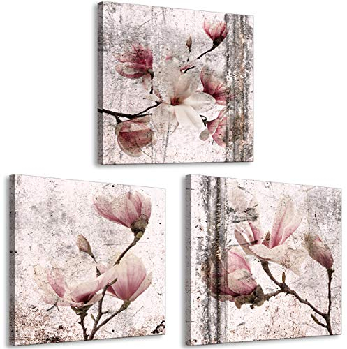 decomonkey Bilder Set Blumen 120x40 cm 3 Teilig Wandbild Groß Leinwandbild XXL Deko Wohnzimmer Schlafzimmer Büro Wanddeko Leinwand Pictures For Wall Poster Wall Painting Magnolie Natur