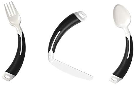 Curved Cutlery - Adult Eating Aid - Full Set of Light Weight Angled Cutlery (Right Hand, Black)