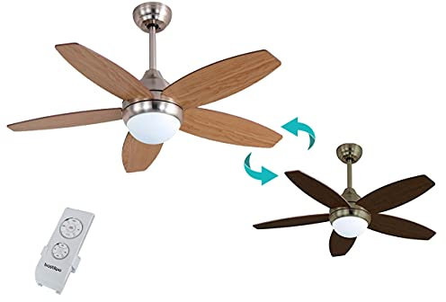 Bastilipo - Ventilateur de plafond LED avec télécommande et pales réversibles, 107 cm, 60 W, Bali Nickel 3 LED