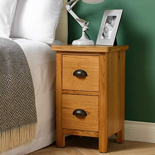 Dovedale Oak Narrow Bedside Table - Slim 2 Drawer Bedroom Cabinet
