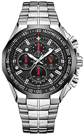 rorios Mode Herren Uhren Geschäft Analog Quarz Armbanduhren Leuchtend Uhren mit Kalender Edelstahlband Multifunction Männer Armbanduhr