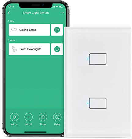 BroadLink - Smart Touch Wall Switch, 2-Fach-Ein-Draht-Schalter, kein Neutralleiter oder Kondensator erforderlich, funktioniert mit Alexa und Google Home, Hub erforderlich