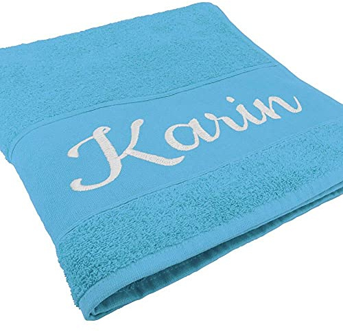 Deitert® Handtuch personalisiert mit Namen - Größe 100x50 cm - hellblau | Weiches Duschtuch | Individuelles Badetuch | Aus 100% Baumwolle | Mit Wunschtext bestickt