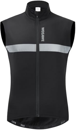 WOSAWE Homme Gilet de Cyclisme Coupe-vent, Toison Thermique Maillot Cycliste sans Manches pour Automne Hiver (Noir XXL)