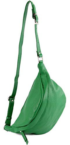 modamoda de - T77 - ital. Hüfttasche Bauchtasche Brusttasche Medium aus weichem Leder, Farbe:Blattgrün