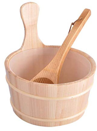 Hemoton Seau de sauna en bois avec louche fait à la main