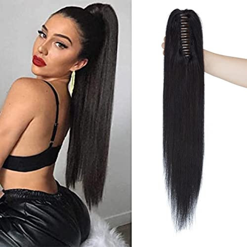SEGO Coda Capelli Veri Extension Clip Pinza Coda di Cavallo Ponytail Naturale Remy Human Hair Lisci Umani Fascia Unica 40cm 105g - # Jet Nero